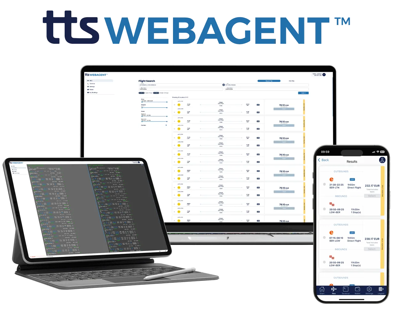 TTS WebAgent on a laptop, a tablet and a phone
